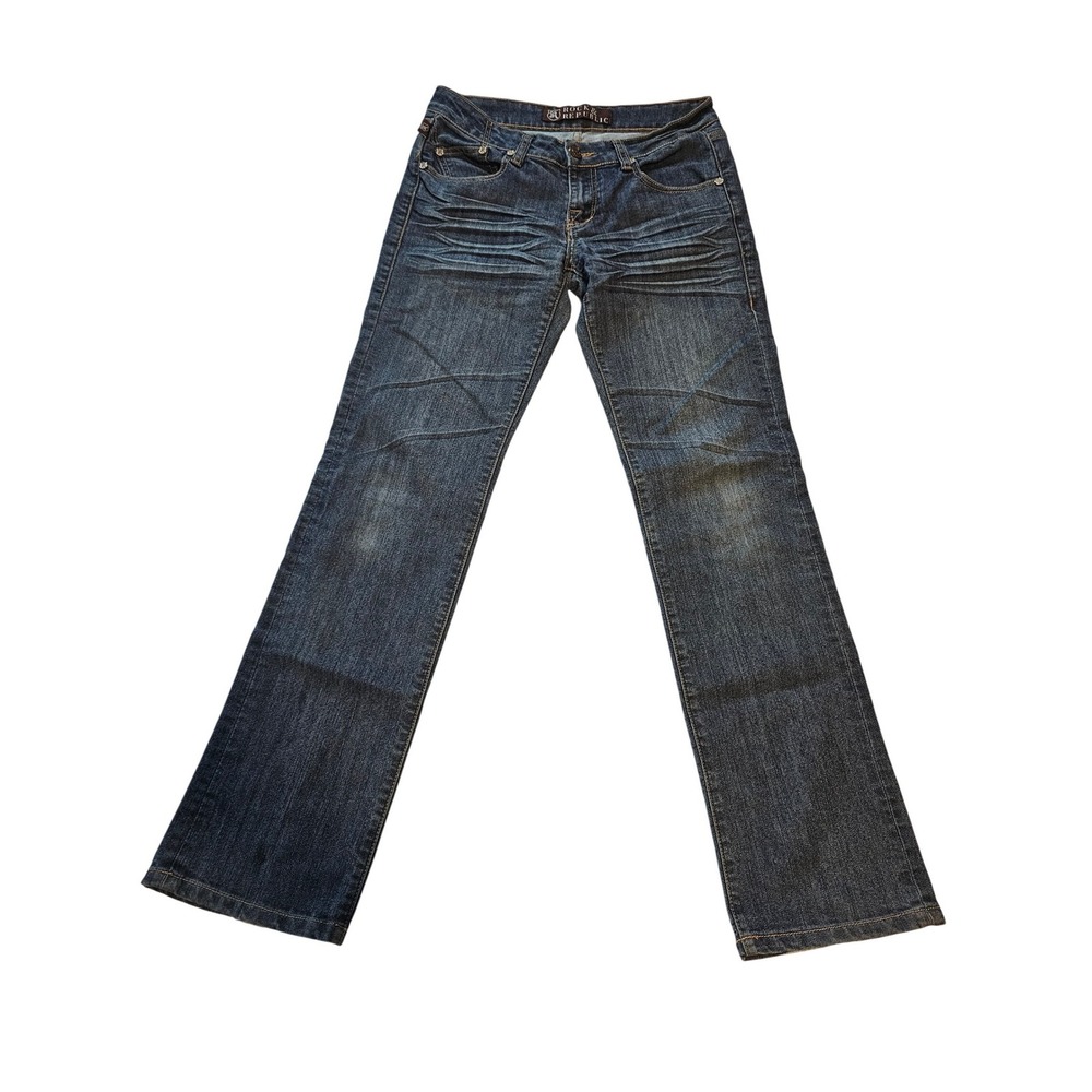 Rock‎ & Republic Roth Jeans Womens Blue Bootcut Y2K Low Rise Distressed Denim
